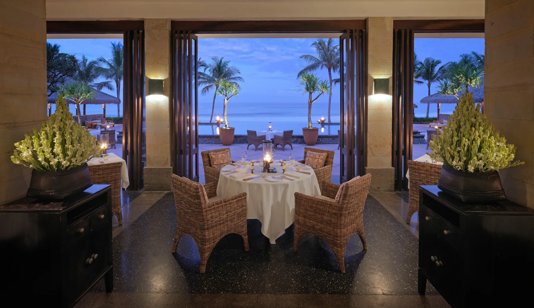 The Restaurant at The Legian Seminyak in the evening