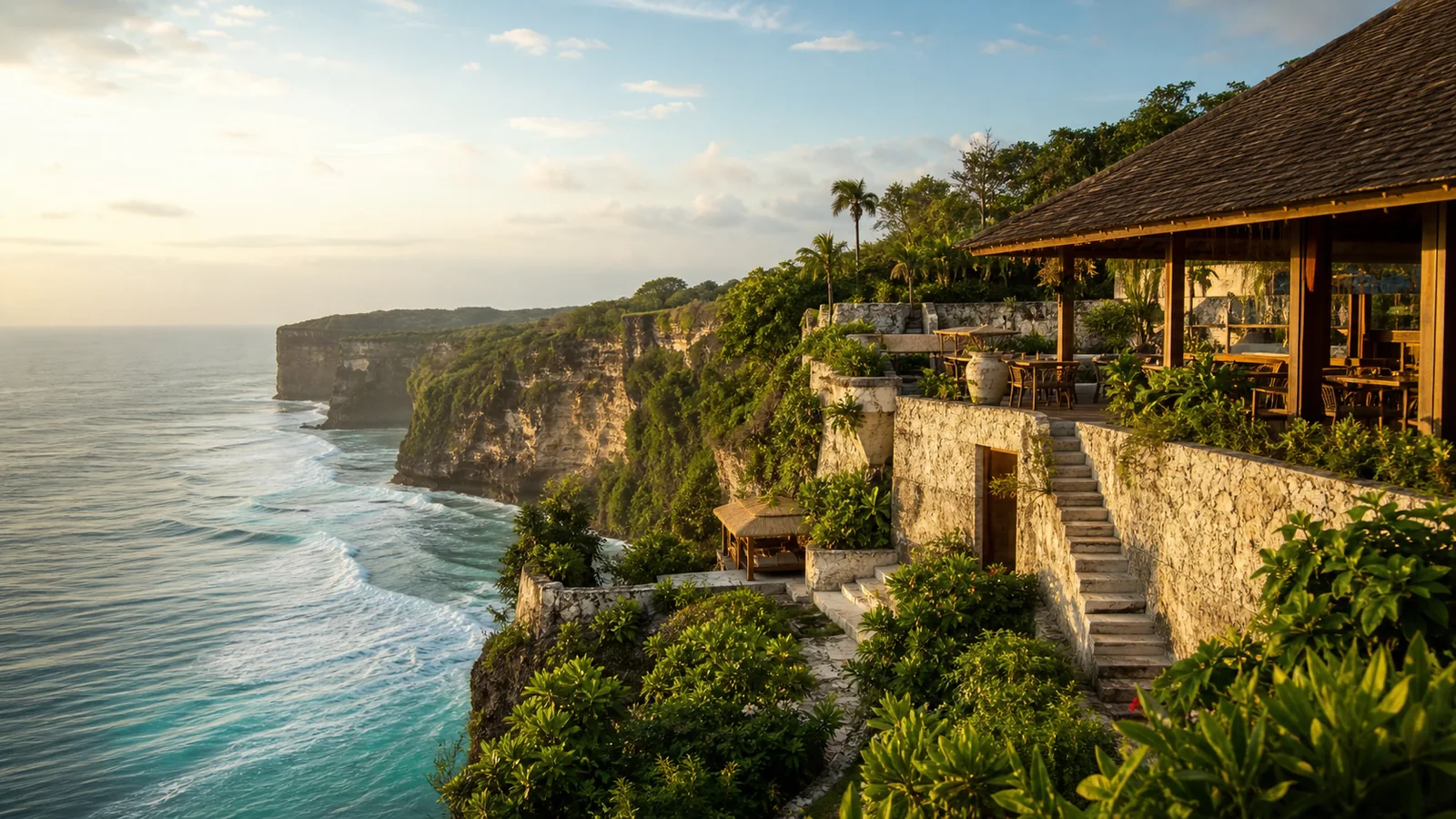 Uluwatu cliffs and ocean at golden hour